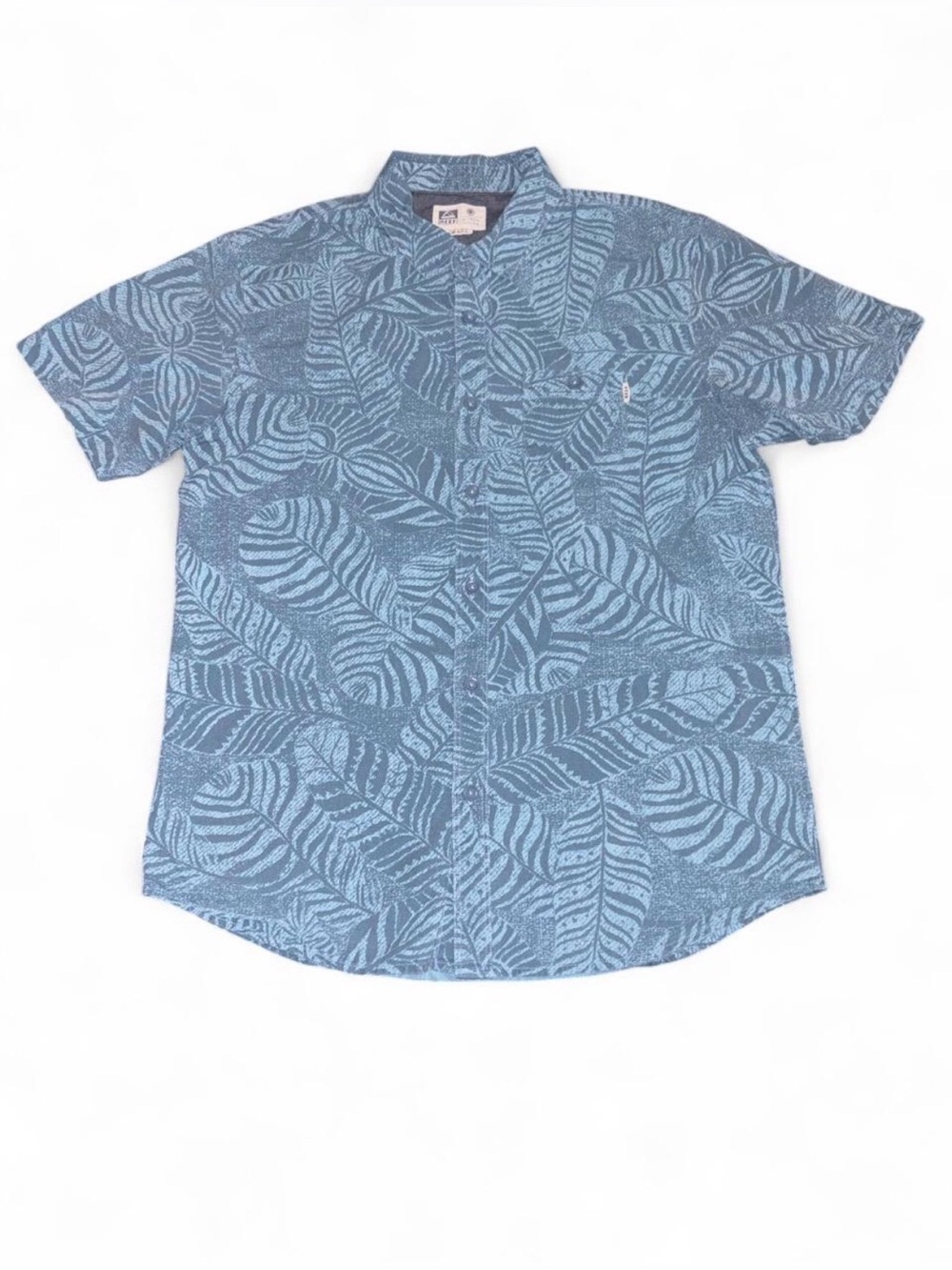 Reef Men's Teal Tropical Print Short Sleeve Button-Down Shirt